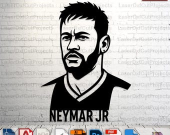 Arte mural metálico de Neymar Jr., diseño cortado con láser (archivo digital)