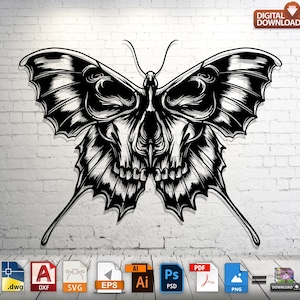 Skull Butterfly SVG DXF File: Laser Cut Design (Digital Download)