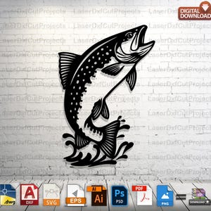 Trout Wall Art SVG DXF: Laser Cut Fish Design (Digital Download)