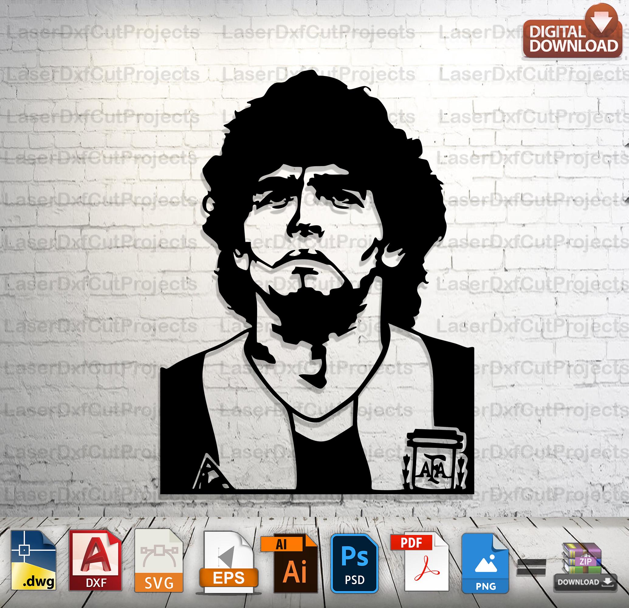 Diego Maradona Wall Art: Laser Cut SVG DXF for Cricut (digital