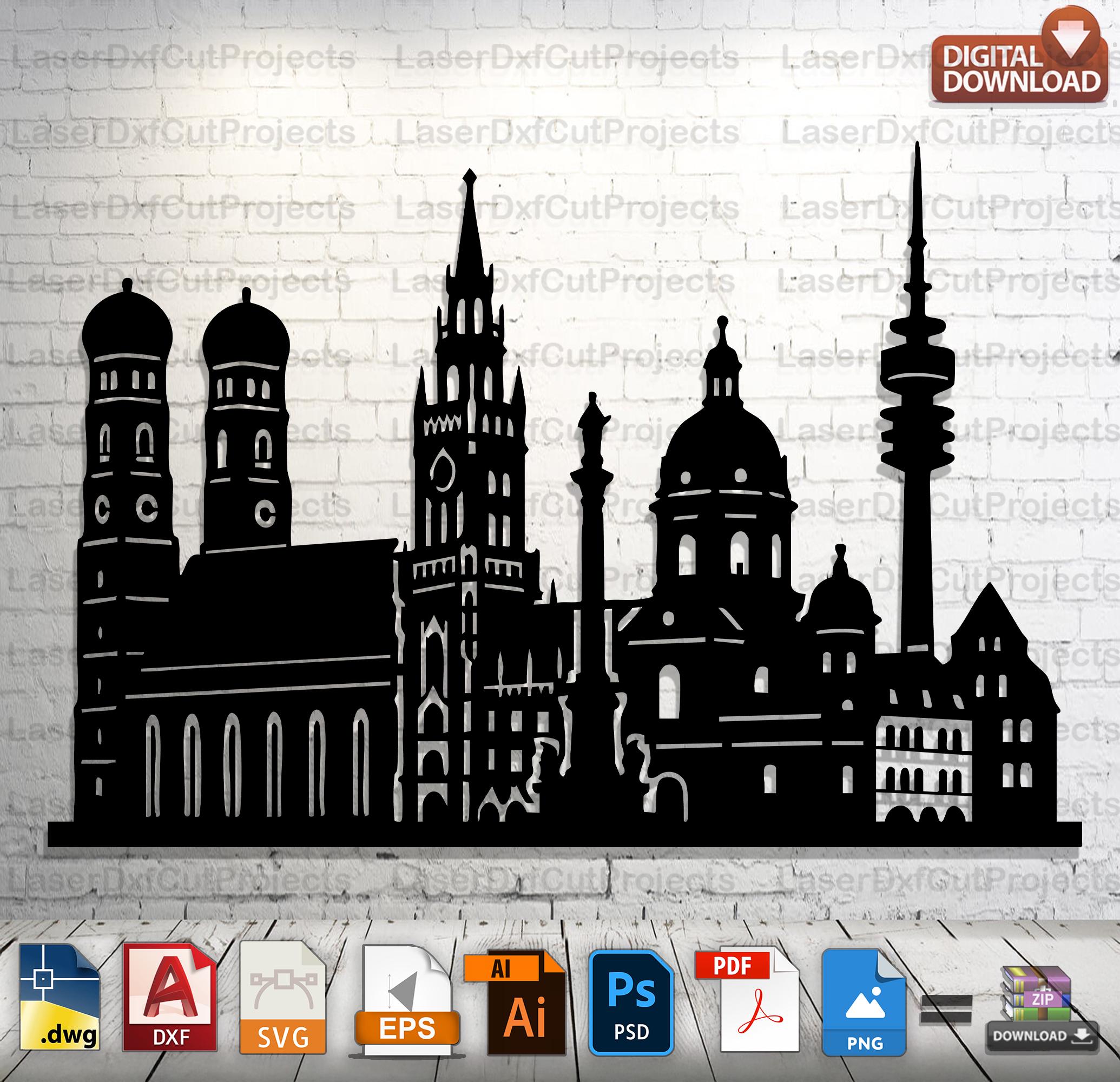 Munich City Skyline Laser Cut Files: Vector Art for CNC, Cricut (Digital Download)