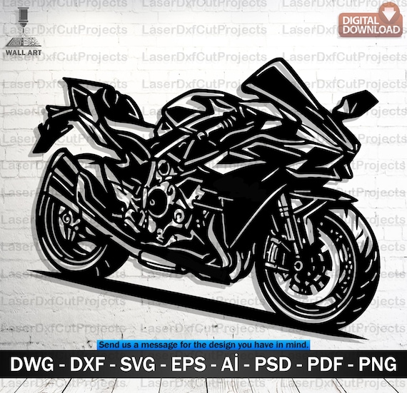 Sport Motorcycle Wall Art Design: Laser Cut File for CNC, Cricut
