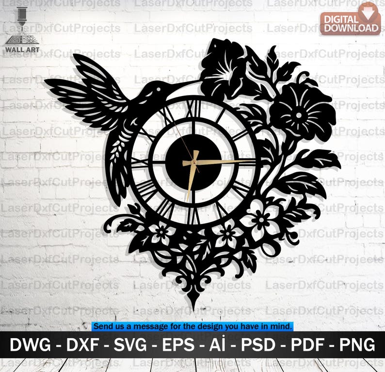Hummingbird Wall Clock SVG DXF – Wood, Metal Laser Cut CNC Digital File ...