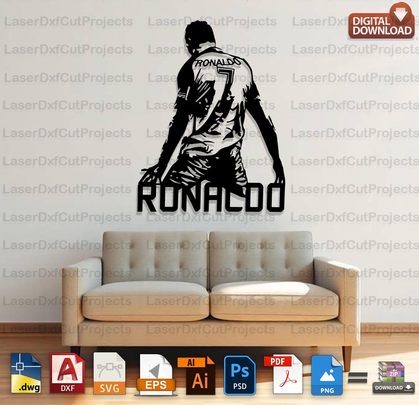 Cristiano Ronaldo Metal Wall Art | Laser Cut DXF SVG Digital File for ...