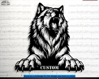 Silueta de lobo SVG DXF: arte mural cortado con láser CNC, descarga digital