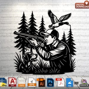 Duck Hunting Wall Art – Laser Cut SVG DXF File – Rustic Cabin Decor for Hunters – Wildlife Silhouette for CNC, Cricut & Glowforge
