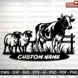 Custom Farm Animal Wall Art DXF – Cow & Sheep Laser Cut File – Farmhouse Decor for CNC, Glowforge, Laser – Digital Download