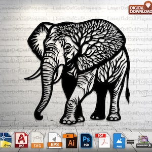 Elephant Tree SVG DXF: Laser Cut Wildlife Wall Art (Digital Download