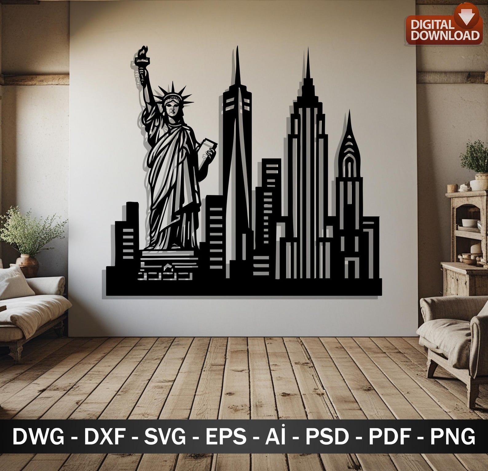 New York City Skyline Laser Cut Files: Vector Art for CNC, Cricut ...