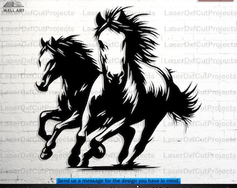 Running Horses DXF File – Two Horse Silhouette for Laser Cut Metal Wall Art