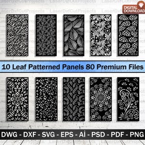10 Leaf Pattern Gate Grill Panel Designs – Room Divider, Partition, SVG DXF Vector Files for CNC Laser and Plasma Cutting