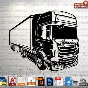 Scania LKW Laser Cut DXF Datei Wand Kunst Dekor Vektor für CNC Metall Holz schneiden Sofort Download