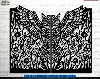 Owl & Flower Door Panel DXF File – CNC Laser Cut Metal Art (Digital Download)