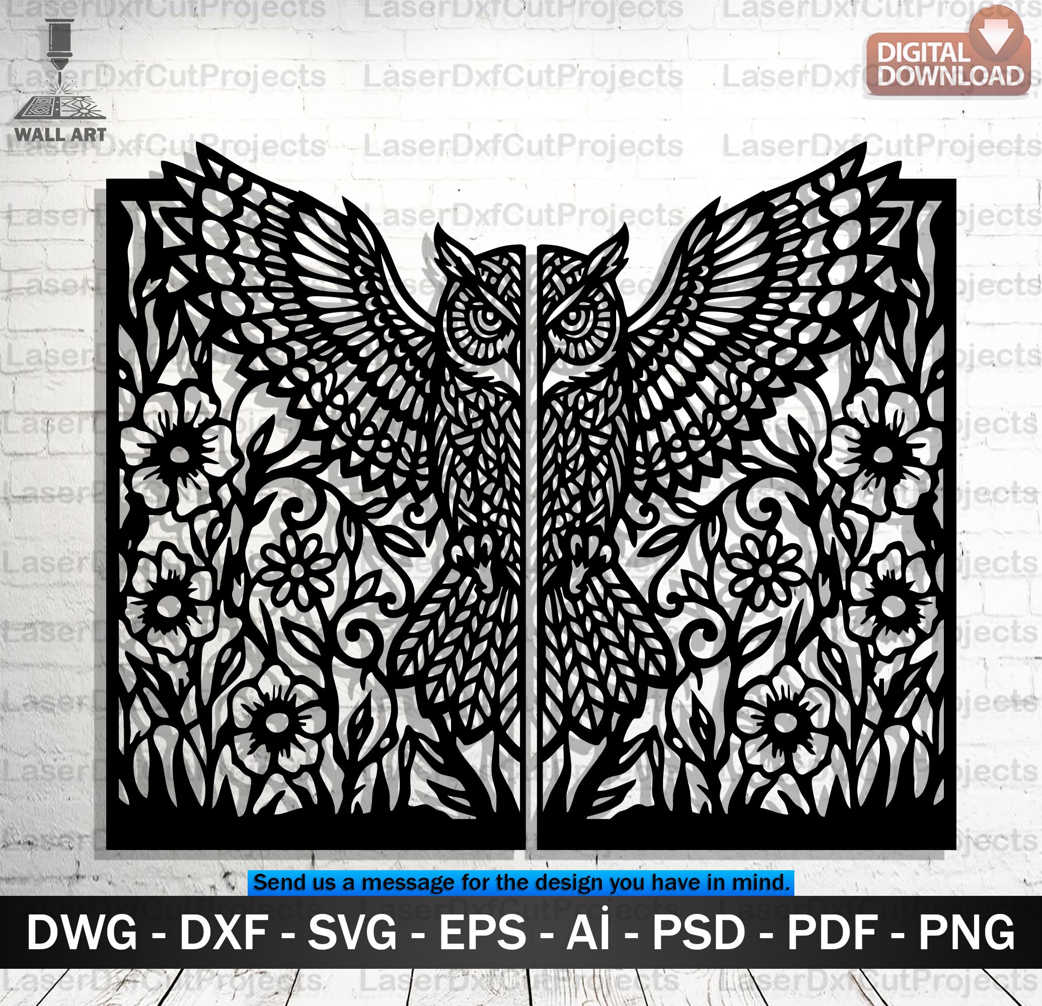 Owl & Flower Door Panel DXF File &ndash; CNC Laser Cut Metal Art (Digital Download)