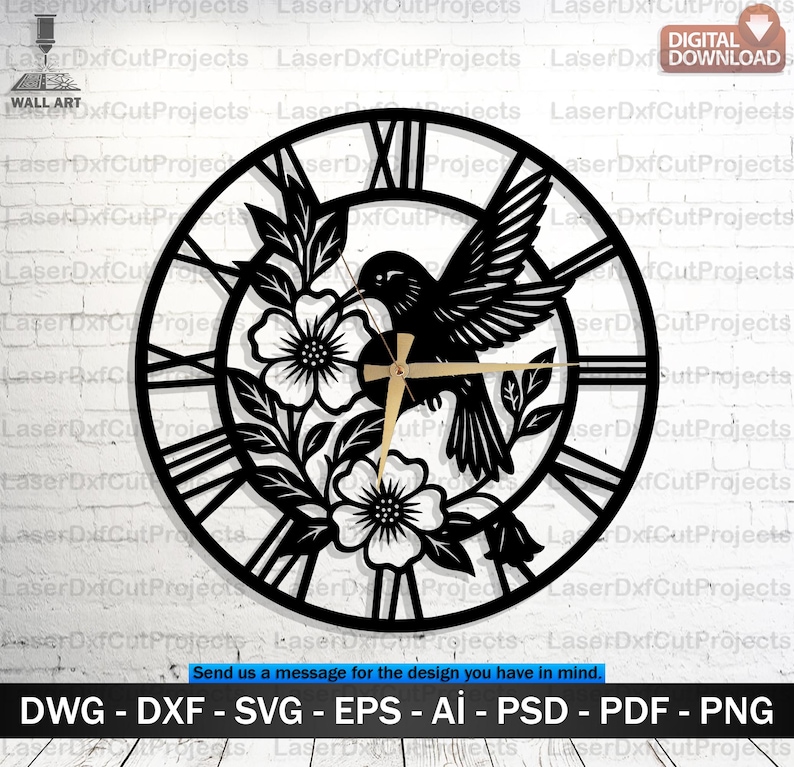Hummingbird Flower Clock SVG DXF – Laser Cut Wall Clock CNC Vector File ...