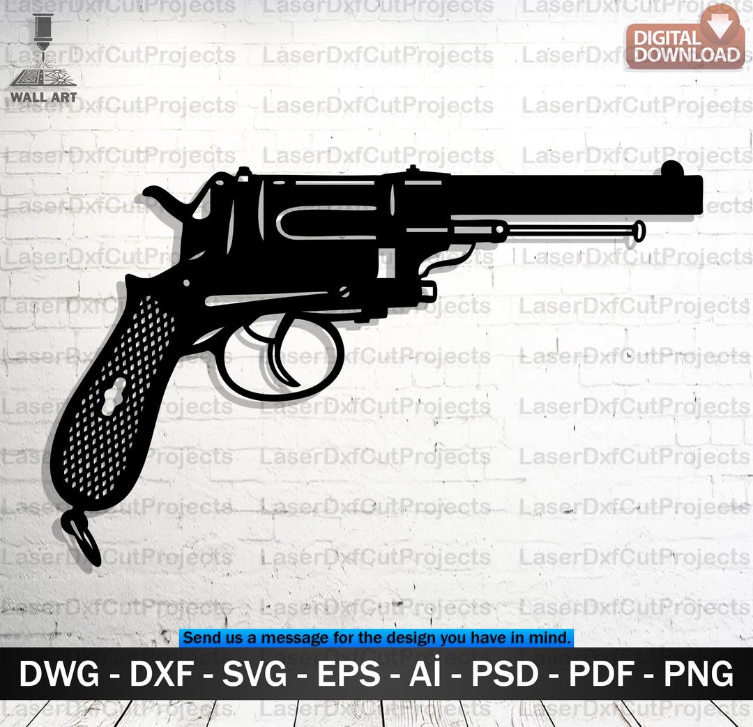 Gasser Pistol SVG DXF Wall Art – Laser Cut Vintage Revolver Vector File ...