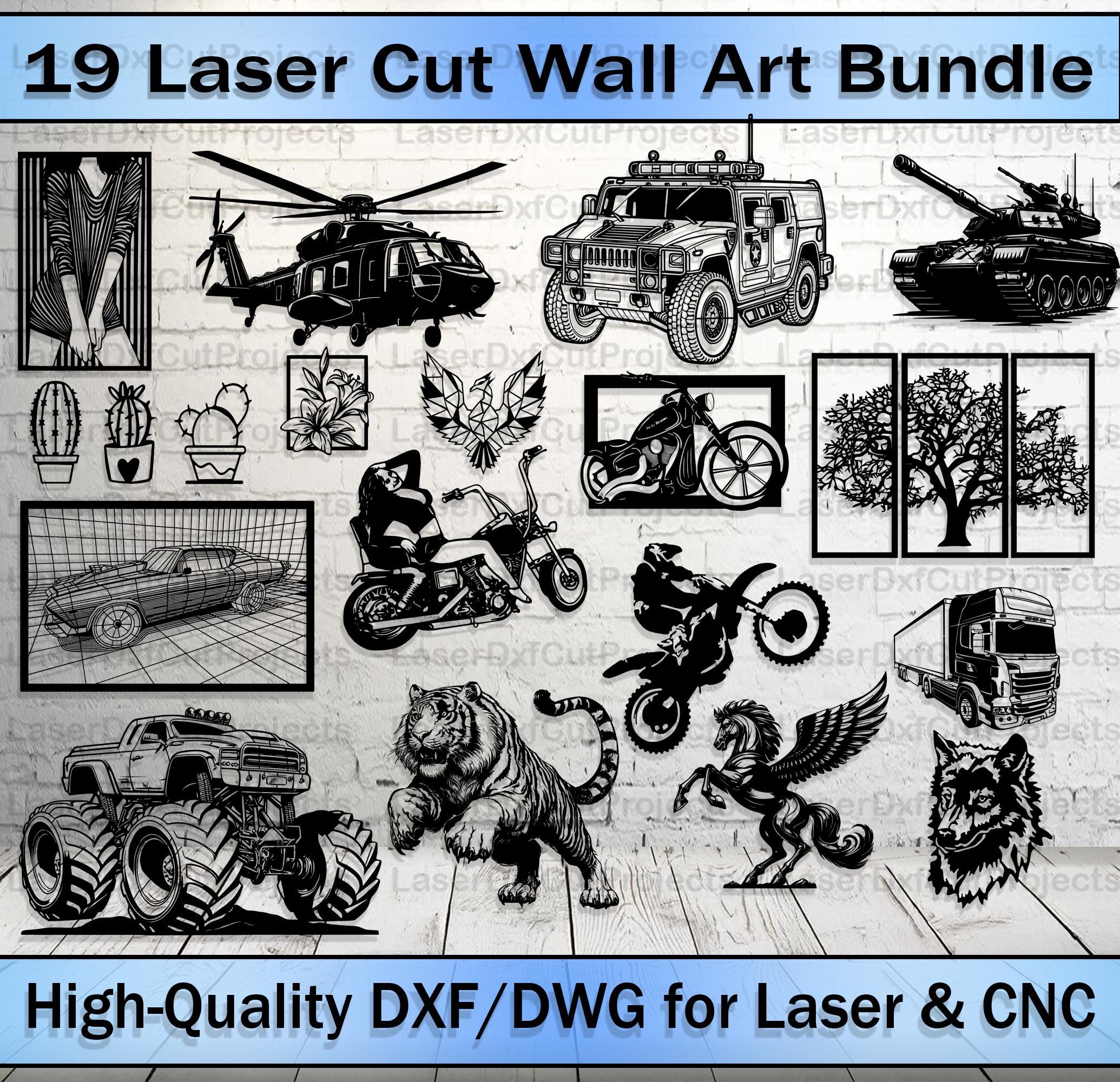 レーザーカット ウォールアート バンドル: 19 種類の CNC デザイン