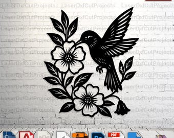 Archivos de corte láser de colibrí, arte vectorial CNC (descarga digital)