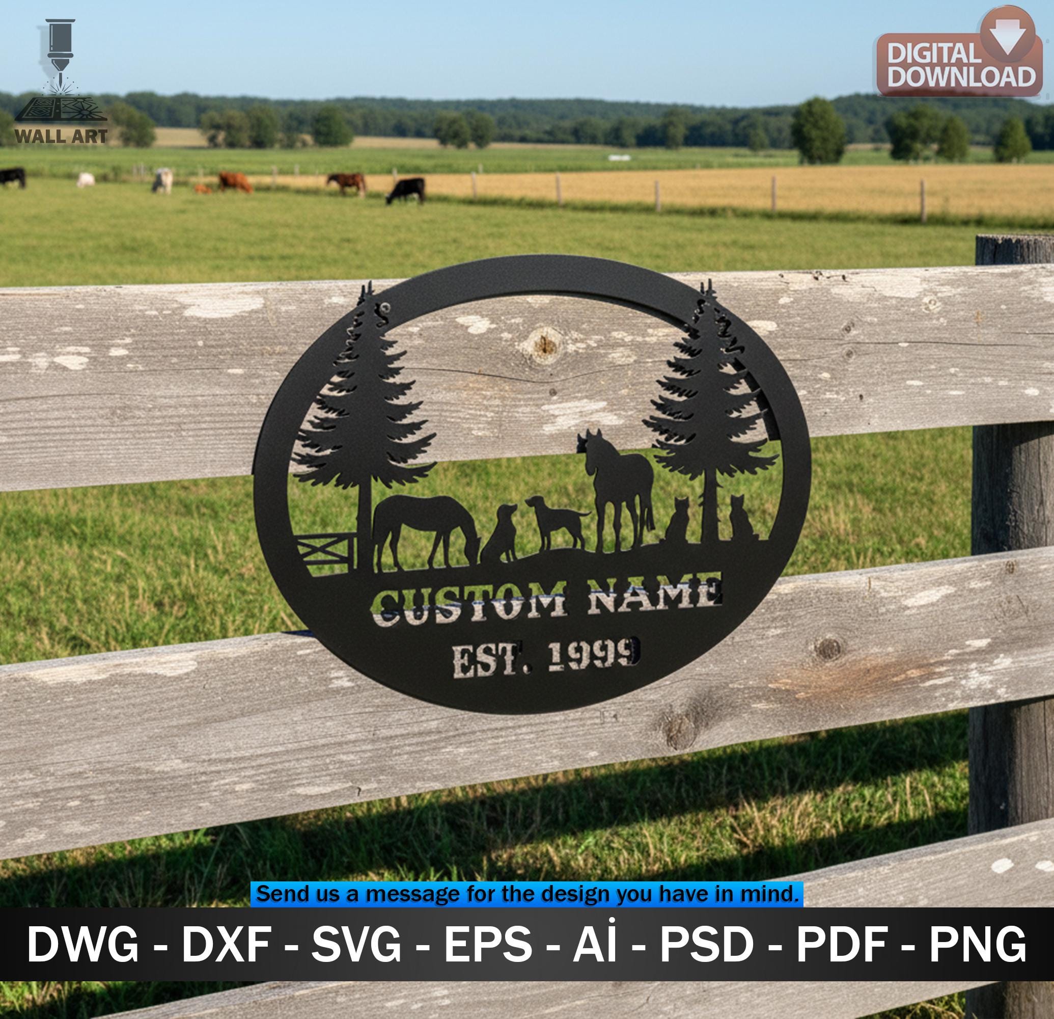 Roster Ranch Dxf File Horse Dog Cat Farm Sign SVG DXF – CNC Laser Cut Ranch Entrance Digital ...