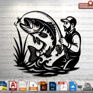 Fishing Scene SVG: Wildlife Metal Wall Art, CNC Laser Cut File