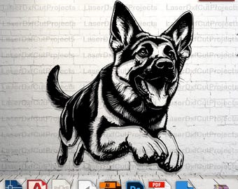 German Shepherd K9 Laser Cut File: CNC Metal Wall Art (Digital Download)