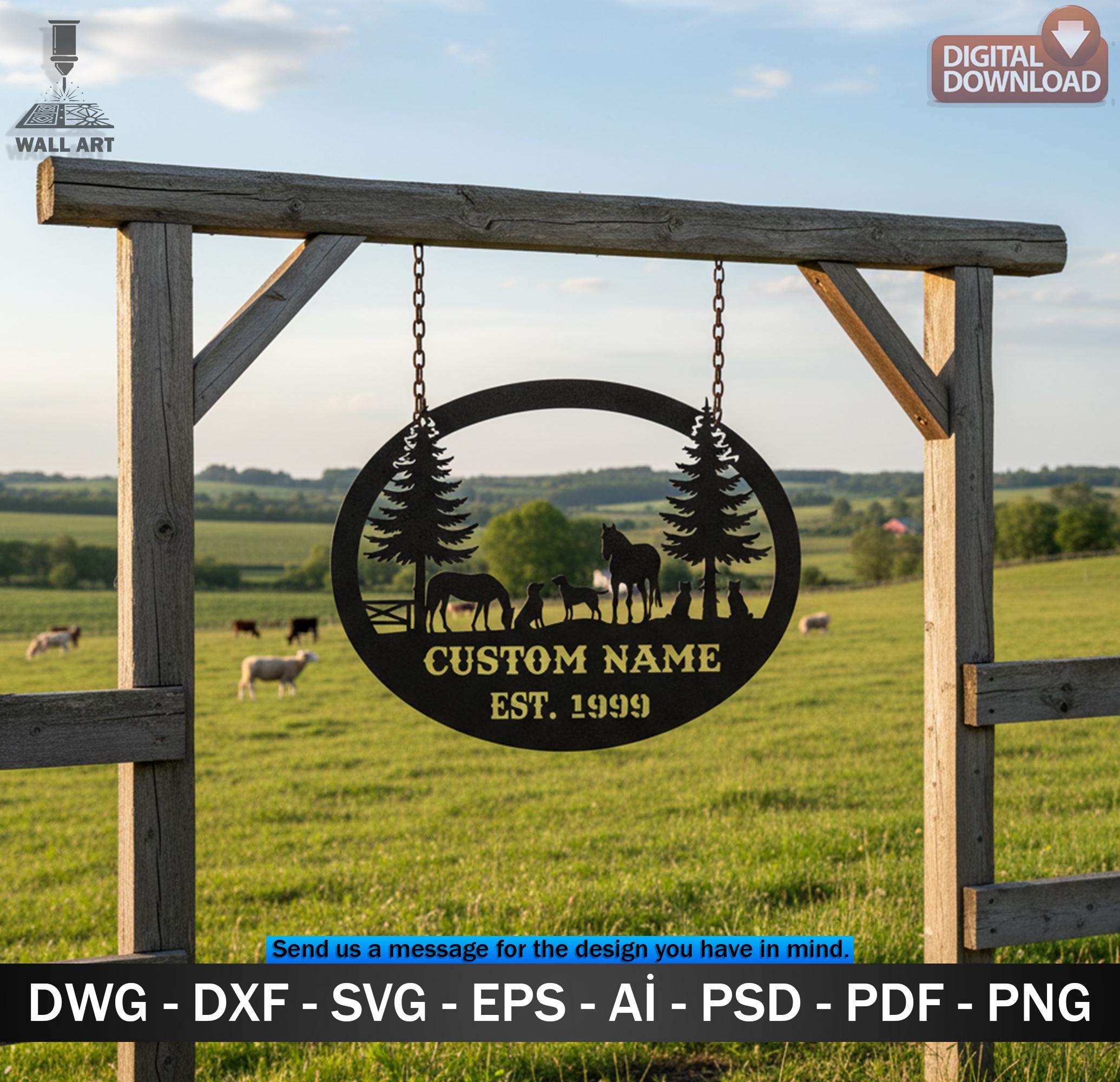 Roster Ranch Dxf File Horse Dog Cat Farm Sign SVG DXF – CNC Laser Cut Ranch Entrance Digital ...