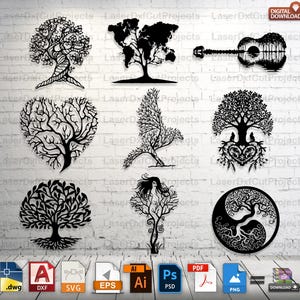 Tree SVG Bundle for Laser Cutting – 9 Tree Designs  DXF Png Eps Digital Download