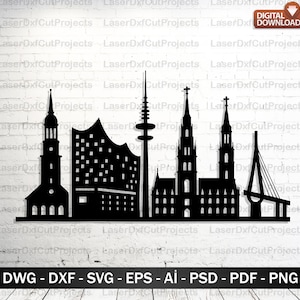 Hamburg City Skyline Vector Art: CNC Laser Cut Files (Digital Download)