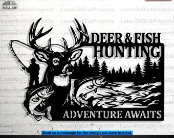 Wildlife Hunting SVG DXF – Deer & Fish Laser Cut Wall Art Vector