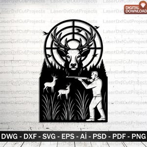 Deer Hunting Laser Cut Wall Art – DXF and SVG File – Digital Download for Metal, Wood, CNC, Plasma, Cricut and Vinyl Cutting
