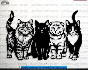 Four Cats SVG DXF – Laser Cut Silhouette Wall Art Digital Download