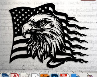 USA Flag and American Eagle Design – SVG, DXF, Png, Pdf, Ai, Eps – Laser Cut, Cnc, Cricut, Silhouette, T-shirt & Mug Print, Digital Download