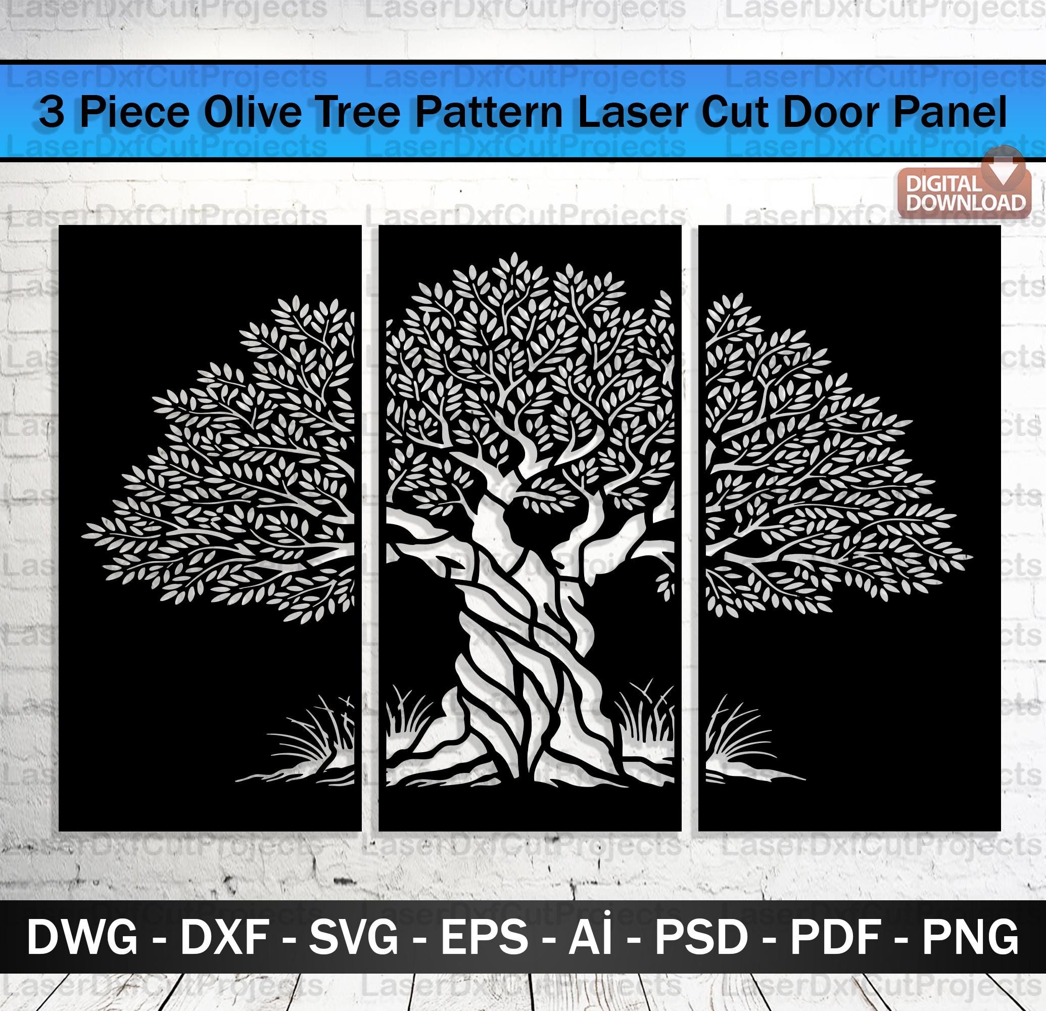 Olive Tree Laser Cut Door Panel Design: CNC Plasma, Wood, Metal