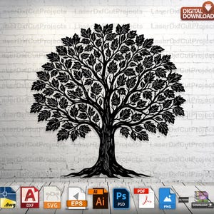 Plane Tree DXF File, Tree of Life SVG, Laser Cut Tree Vector, Plasma Cut, CNC Router, Cricut, DxF SvG PnG EpS Files for Metal & Wood