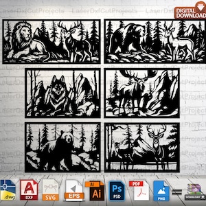 Wildlife Scene Laser Cut Files - DXF SVG Vector Animals for CNC, Cricut & Engraving  Wood / Metal Wall Art Panels