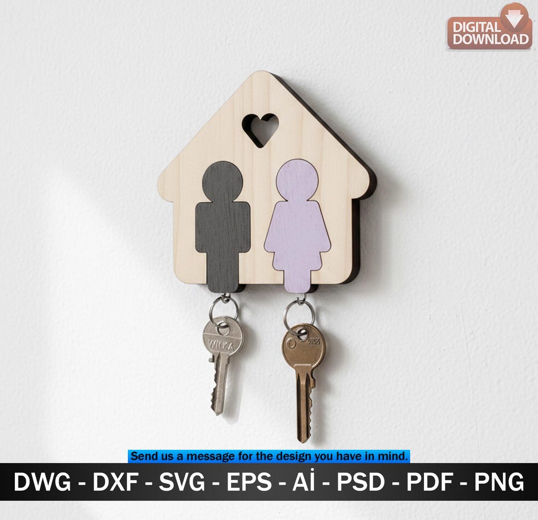 Couple Keychain SVG DXF – 2D Wooden Laser Cut Love Keyring Digital File ...