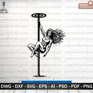 Puede incluir: Arte mural en blanco y negro que representa a una mujer en una barra. La descarga digital incluye varios formatos de archivo. La mujer es musculosa y tiene el pelo largo y suelto. El texto "WALL ART" es visible.