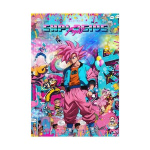 爆発的な戦闘ポスタープリント、ピンク髪のヒーローのアニメポップアート壁装飾、グラフィティカートゥーンスタイルのストリートウェアアート、ティーンのクールな部屋ポスター