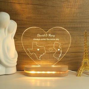 Customized American Dual Map Night Light, Gift For Lovers, Long Distance Relationship Light, Farewell Gift, Couple Gift, Memorial Gift