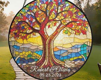 Custom Stained Glass Tree of Life Suncatcher | Personalized Wedding Gift