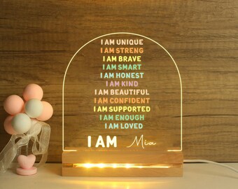 Personalized Affirmation Night Light: Custom Name Gift for Girls