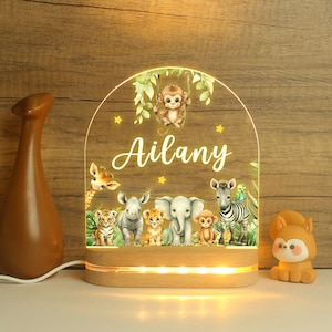 Personalized Jungle Animal LED Night Light: Custom Kids Decor