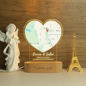 Veilleuse personnalisée avec impression de carte, Veilleuse personnalisée avec nom, Cadeau de fiançailles pour couple, Cadeau de mariage pour couples, Veilleuse de chambre à coucher