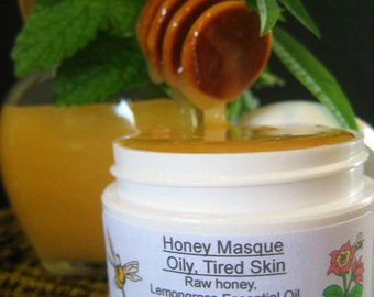 Facial Mask, Organic Raw Honey, Oily Skin, Tired Skin, Peppermint, Lemongrass Aromatherapy