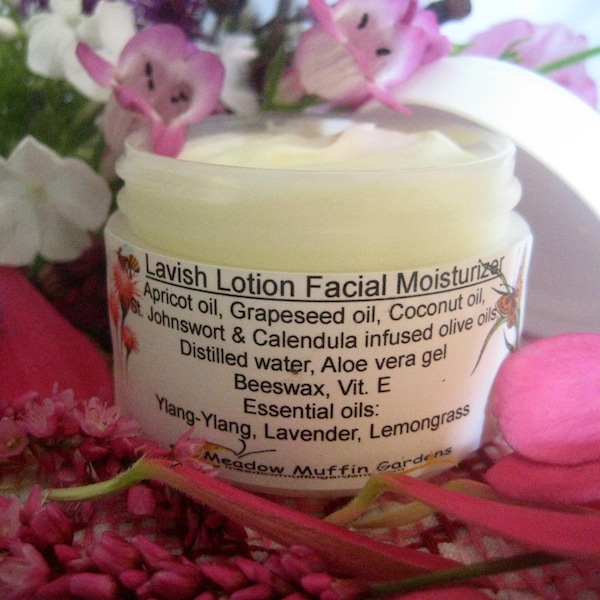 Herb and Floral Facial Cream, Moisturizer, Day or Night Cream, Herbal Infused Oils, Lemongrass Lavender Ylang Ylang Essential oils