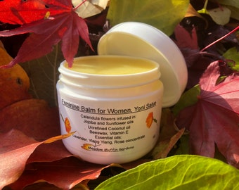 Women's Yoni Balm, Personal Feminine Intimate Care, Moisturizing, Soothing, Lubricating, Calendula Flowers, Ylang Ylang, Lavender, Rose