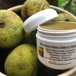 Black Walnut Hull Skin Issues Salve/Balm, Juglans nigra, Coconut oil, Tea Tree and Myrrh essential oils image 1