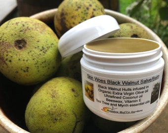 Black Walnut Hull Skin Issues Salve/Balm, Juglans nigra, Coconut oil, Tea Tree and Myrrh essential oils