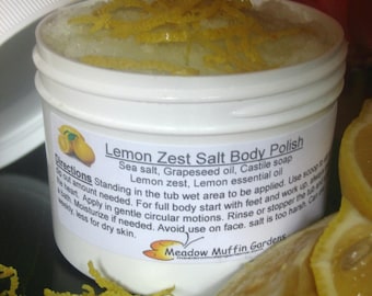 Salt Scrub, Lemon Zest Salt Body Polish, Exfoliate, Soak