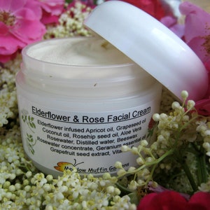 Rose & Elderflower Facial Moisturizing Cream, Day or Night Cream, Organic Herbal Infusions